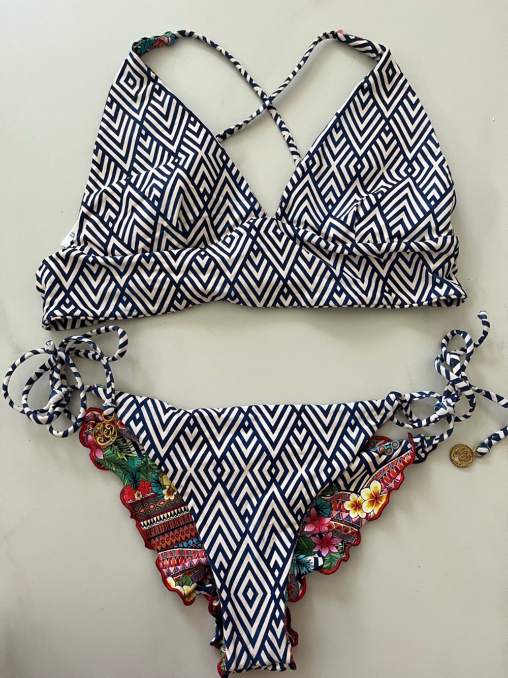 Luli Fama Multicolor Floral & Navy Geometric Bikini - Picture 5 of 6